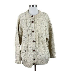 Vintage Quill's Woollen Market Ireland Hand Knit Sweater Cardigan Fisherman M